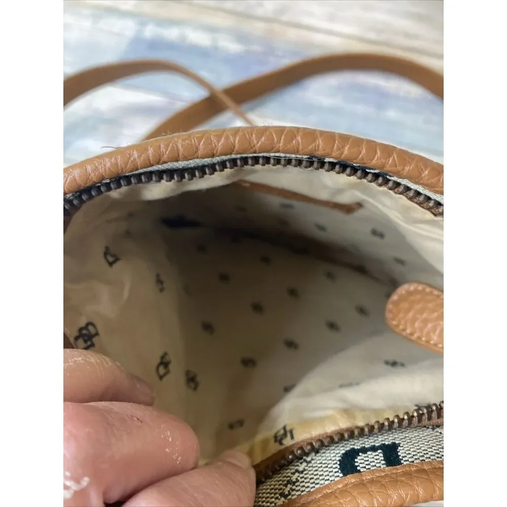 Dooney‎ & Bourke Green Signature Logo Crossbody Letter Carrier Bag Tan Leather